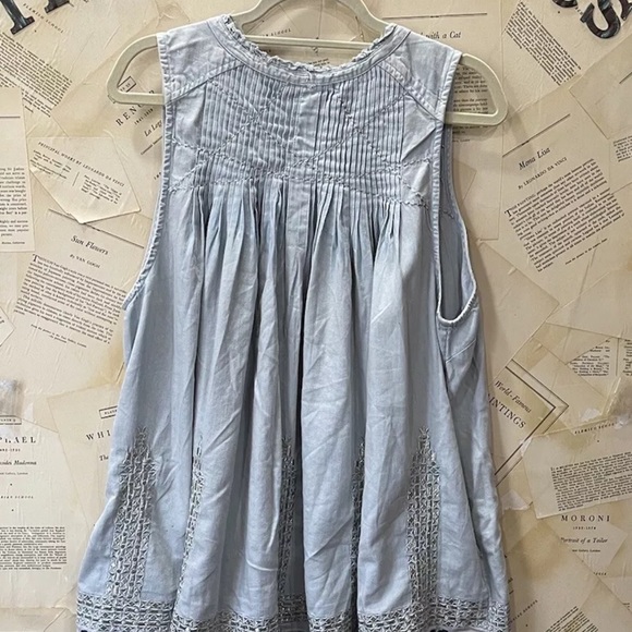 Free People Love All Mini Dress Floral Embroidery Silver Pleated Wash Blue - Picture 5 of 6